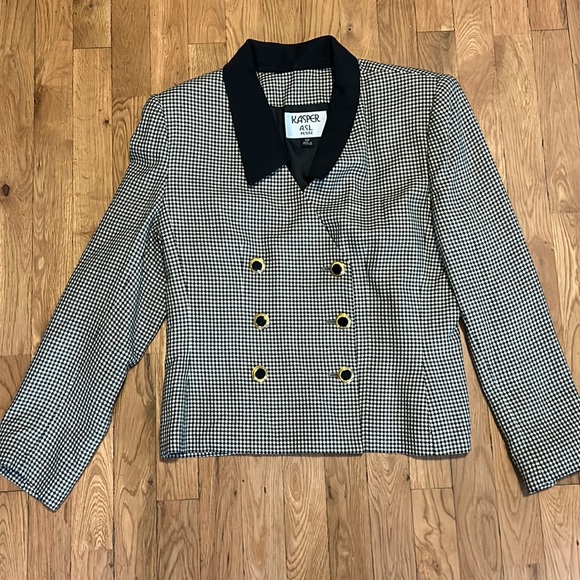 Vintage- 80s - Kasper - black and white gingham vintage double breasted blazer - Picture 1 of 4